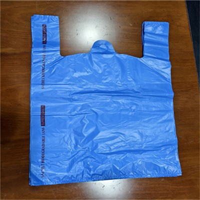 ถุงช้อปปิ้งเสื้อยืดพลาสติกสีน้ำเงิน